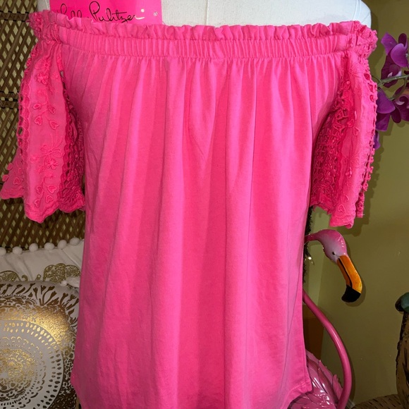 Lilly Pulitzer NWT Fayette Eyelet Sleeve Top Raz Berry Size XS - Picture 7 of 10
